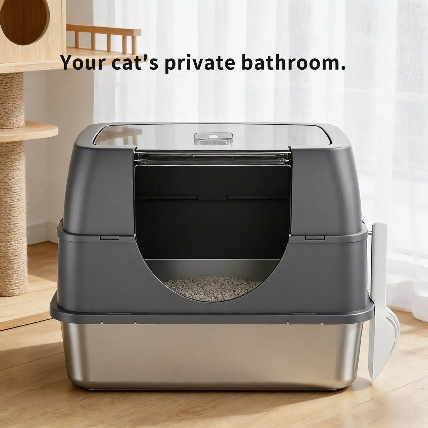 Stainless Steel Enclosed Cat Litter Box With Lid And Filter