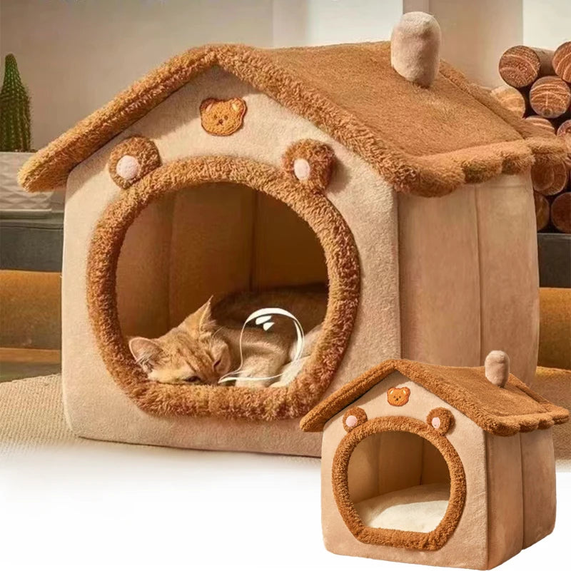 Pet Bed House Cushion Suitable for Small Medium Large Pets Foldable Pet House Removable Washable Cat Bed Indoor Warm Doghouse