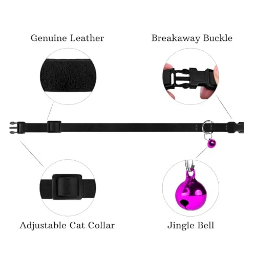 Breakaway Cat Collar Leather with Removable Bell - 13 Colors Available - Soft Adjustable Girl Boy Safety Lightweight Pet Kitten