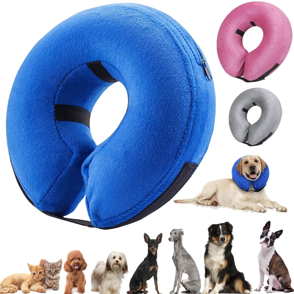 Dog Collar After Surgery Protective Inflatable Soft Blow Up Collar for Pet Recovery for Small Medium Large Dogs Cats Drink Eat