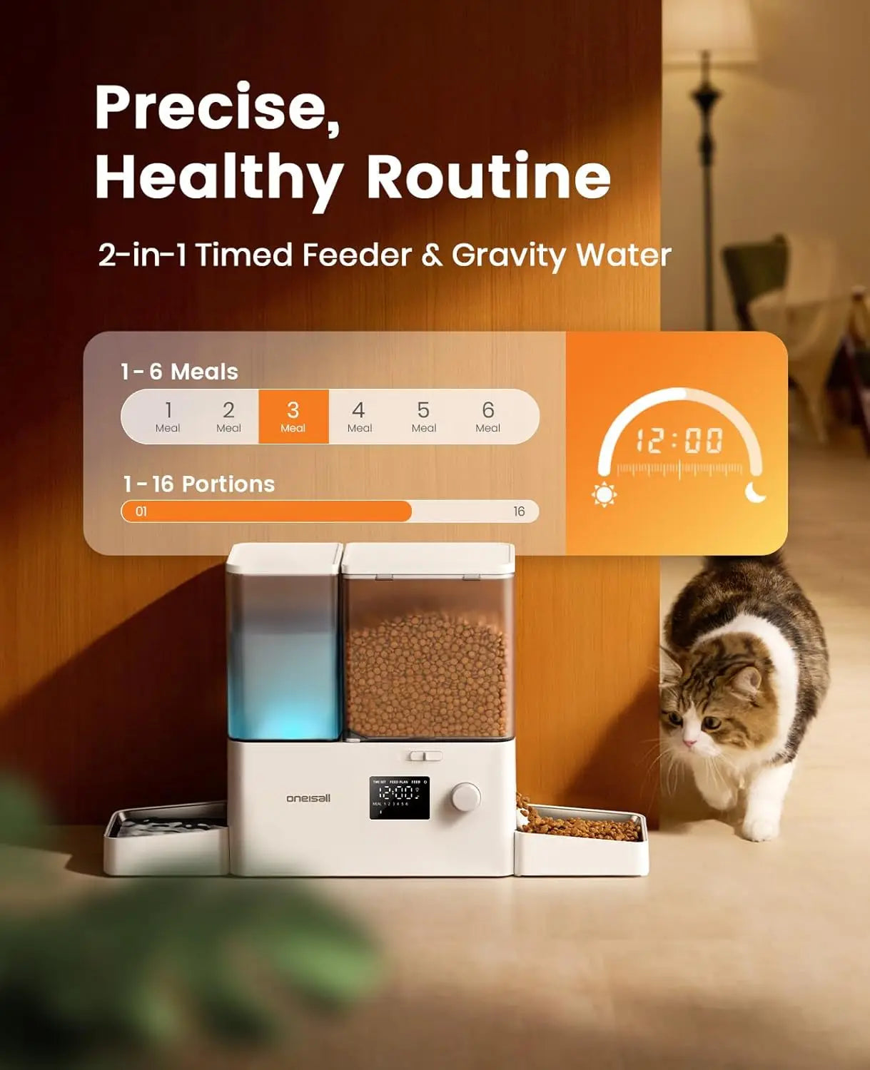 2-in-1 Automatic Cat Feeder and Water Dispenser, 5L Food & 3.5L Water, Timed Cat Feeder for Dry Food with Gravity Waterer