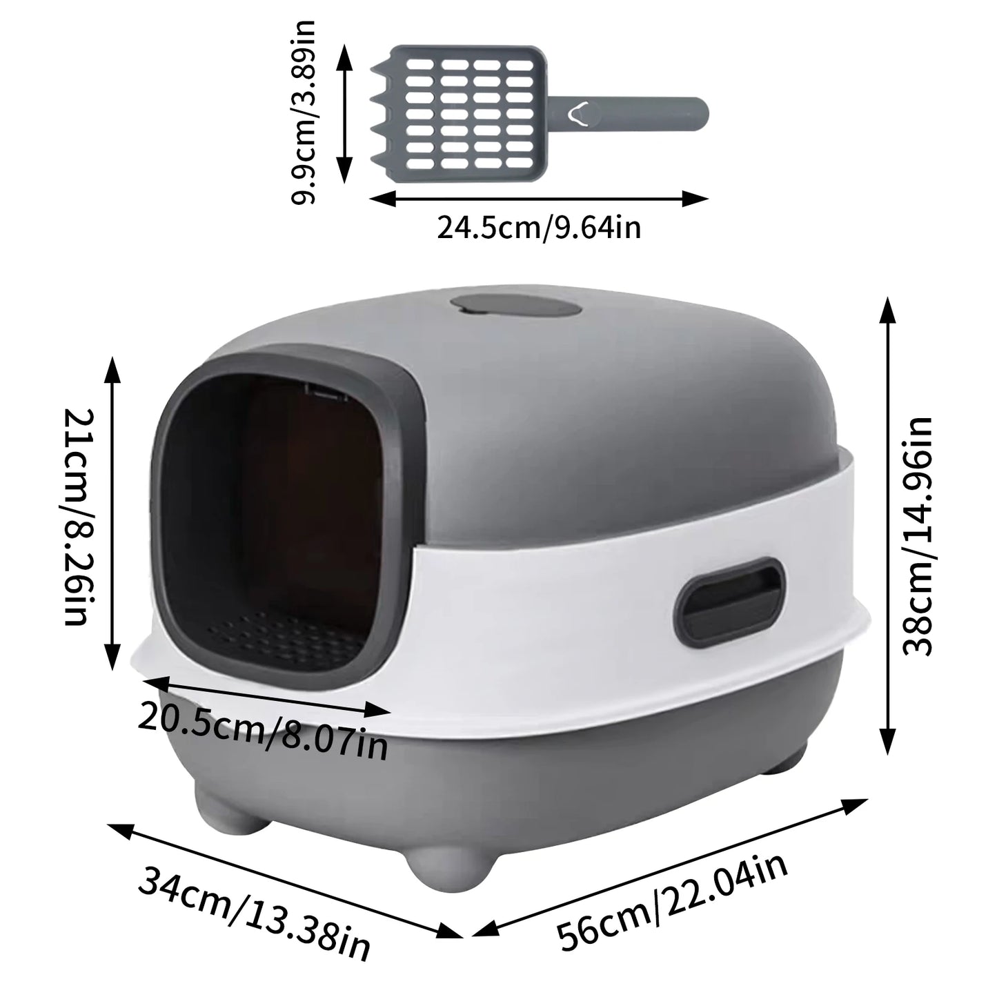 Large Enclosed Cat Litter Box Hooded Kitty Pan Box Front Entry Toilet Tray with Litter Scoop Anti-Splashing