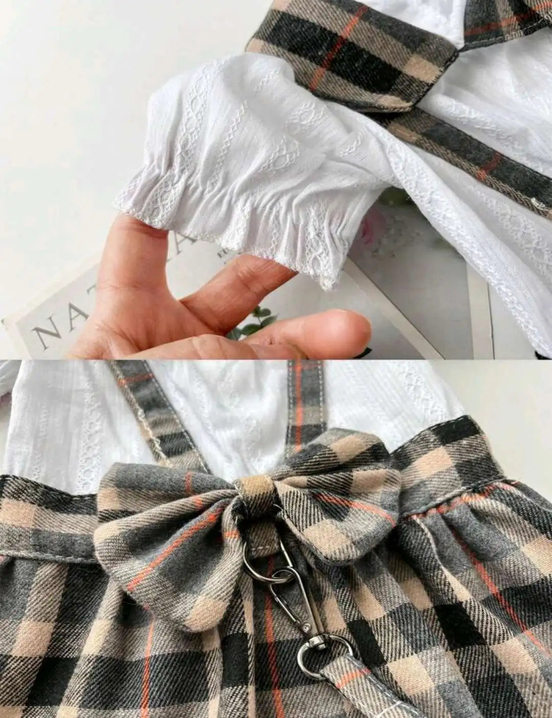 1pc Cute Dog Clothes Plaid Dress With Bowknot Back, Adjustable Leash, Suitable For Cats Dogs Pets, Spring Summer Daily Outfit