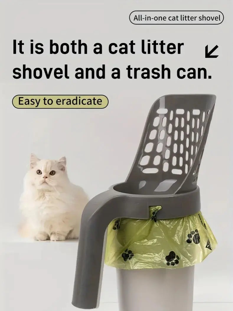 Large-Capacity Cat Litter Scoop with Integrated Waste Bin – Portable, Easy-to-Clean Plastic Pet Waste Scoop