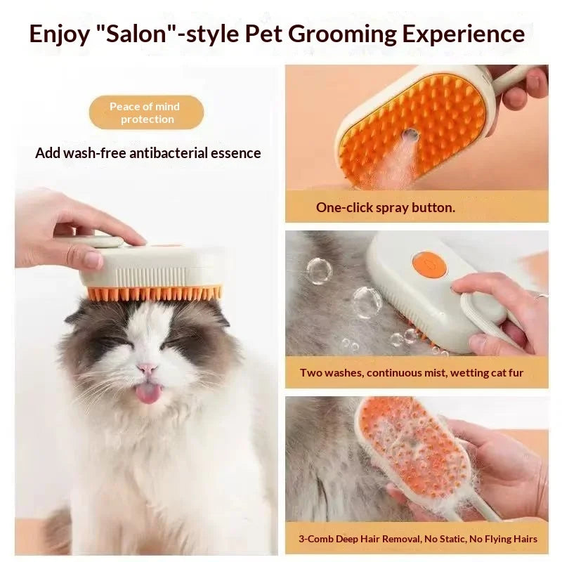 3-in-1 Dog Hair Brush Cat Hair Brush Electric Pet Cleaning Brush Steam Spray Brush Massage Hair Removal Comb Anti Flying Brush