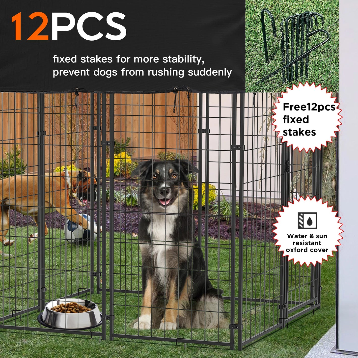 Outdoor Dog Kennel With Anti UV Waterproof Cover Metal Welded Wire Playpen