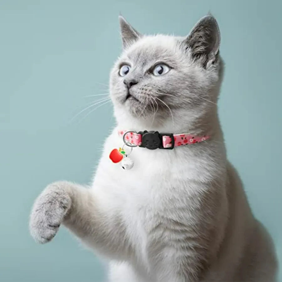 7 Pack Breakaway Cat Collars with Bells and Fruit Pendants, Safety Kitten Collar, Adjustable, Ideal for Girl Cats Boy Male Cats