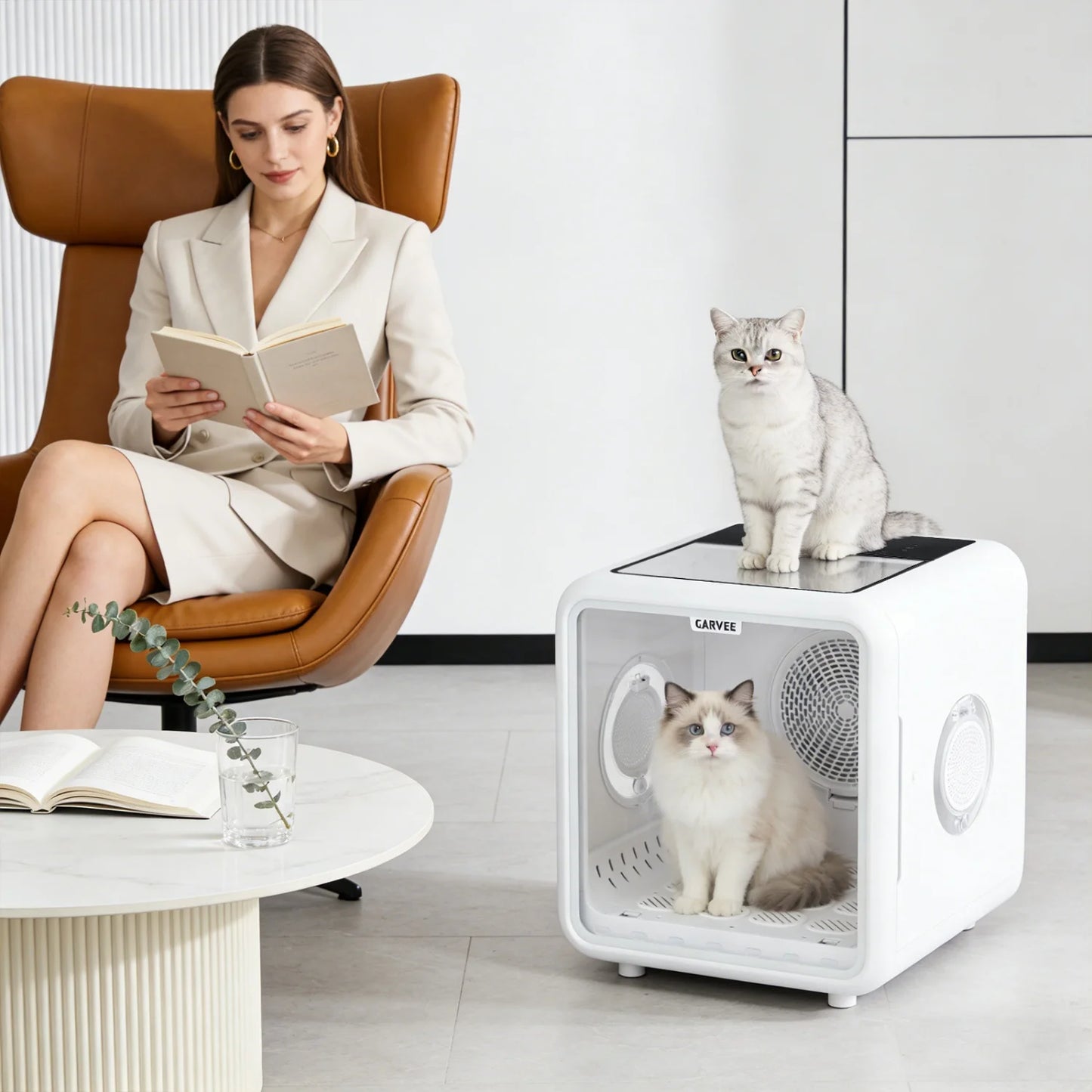 72L Automatic Pet Drying Box, 360° Efficient Pet Grooming Blower with 5 Air Outlets, Quiet Smart Temperature Control Pet Dryer Box for Cats Small Medium Dogs