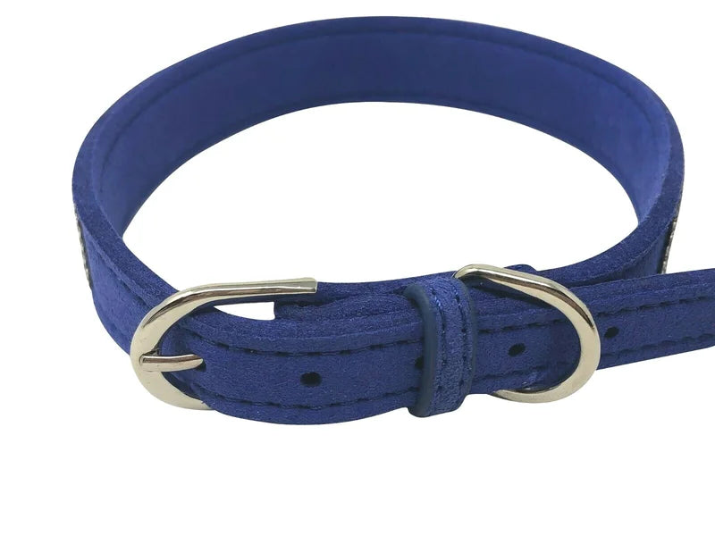 Dog Collar Rhinestone Bling Sparkle Soft Velvet  Microfiber Adjustable XS S M L