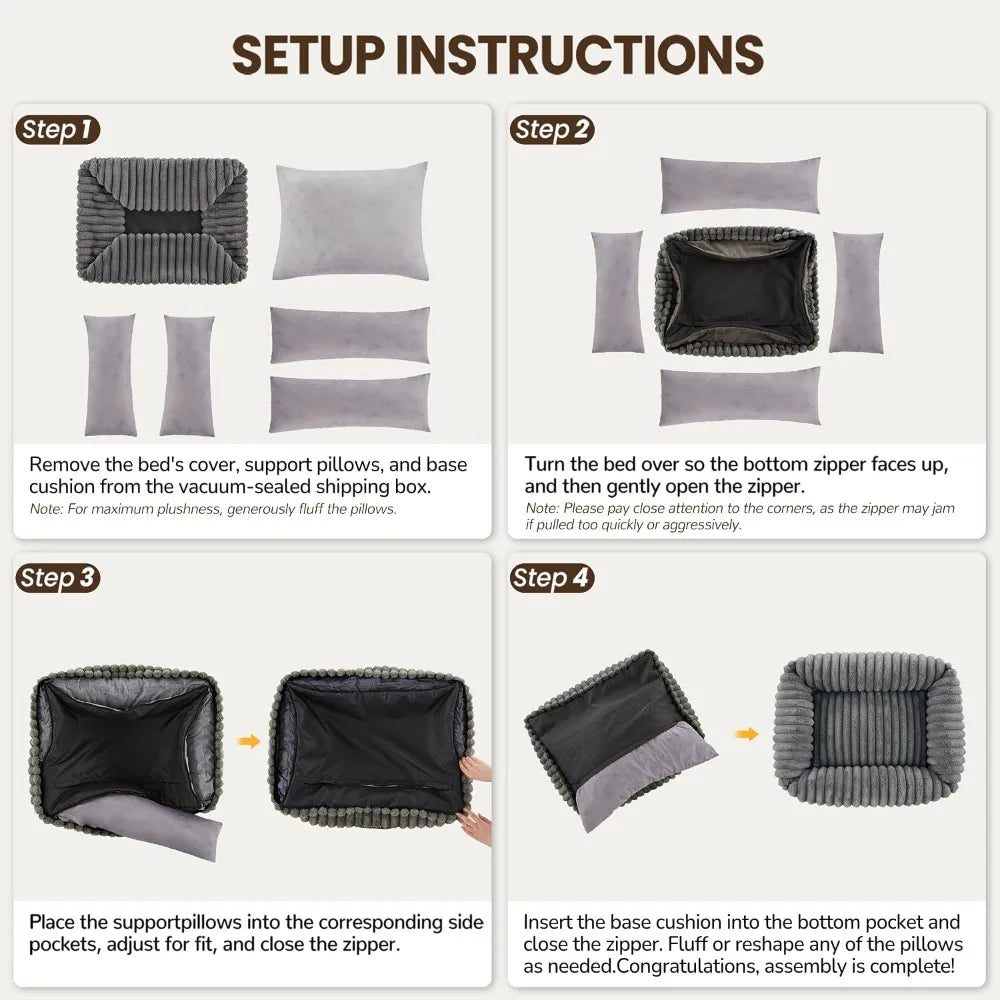 Orthopedic Rectangle Dog Bed, Medium Memory Foam with Anti-Slip Bottom, Grey 30x24x8in
