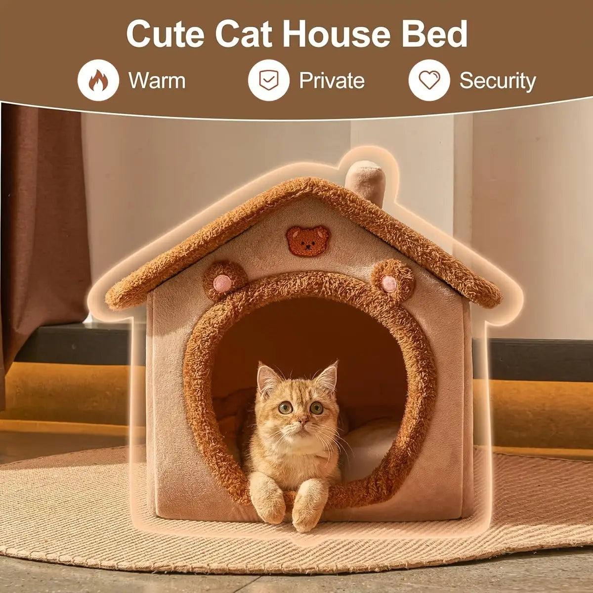 Bear Shape Pet House Bed Detachable Washable Plush Cave Tent
