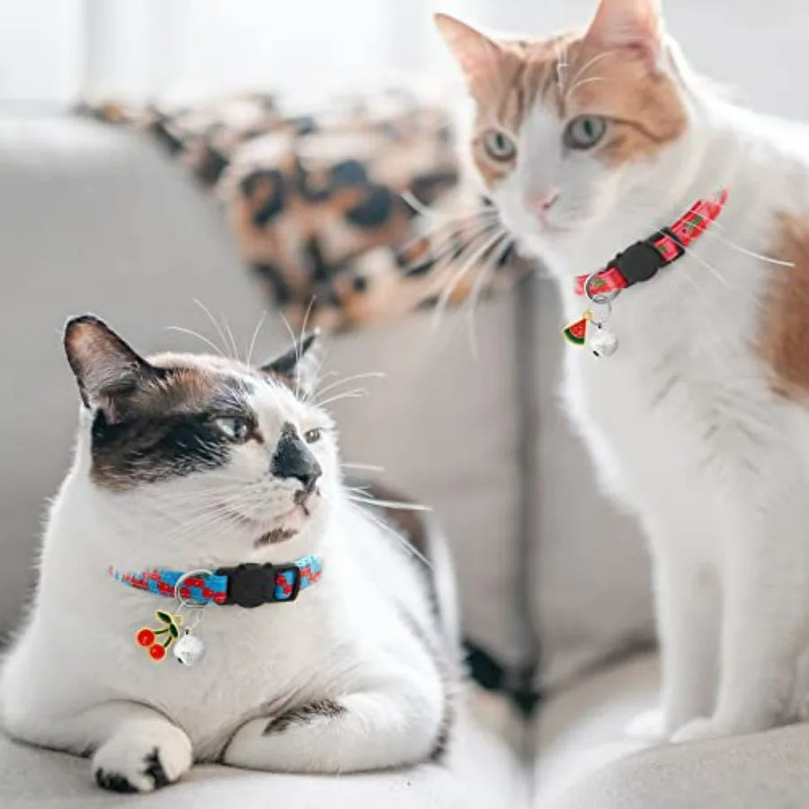 7 Pack Breakaway Cat Collars with Bells and Fruit Pendants, Safety Kitten Collar, Adjustable, Ideal for Girl Cats Boy Male Cats