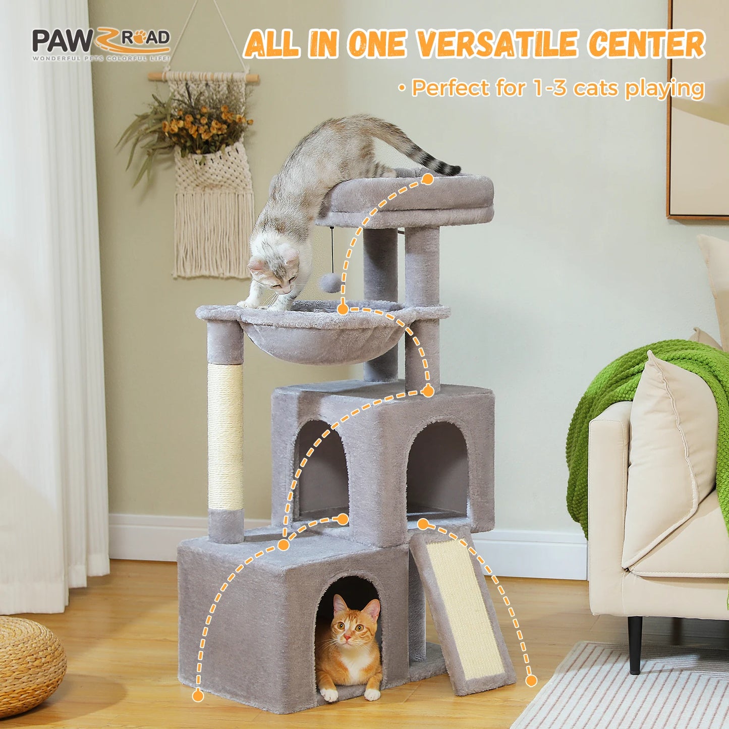 PAWZ Road Large Cat Tree Multi-Level Tower With Two Condos