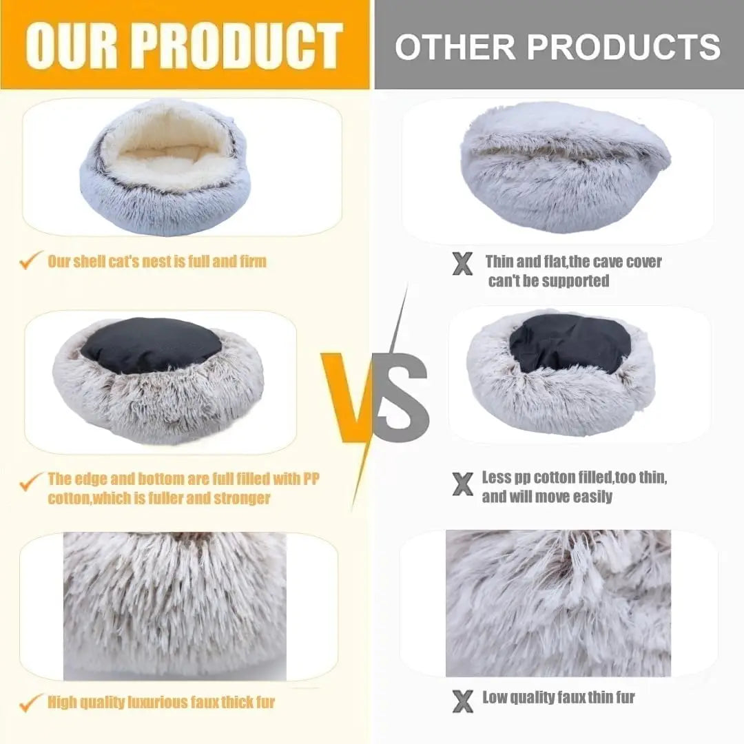 Calming Round Dog Bed And Cat Cave With Hooded Cover