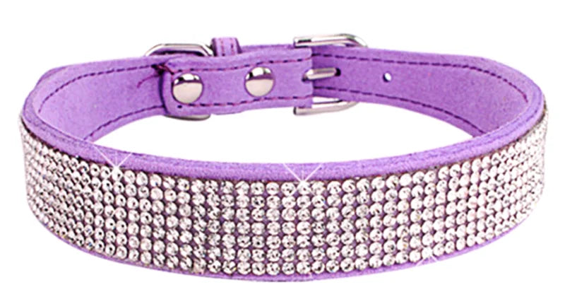 Dog Collar Rhinestone Bling Sparkle Soft Velvet  Microfiber Adjustable XS S M L