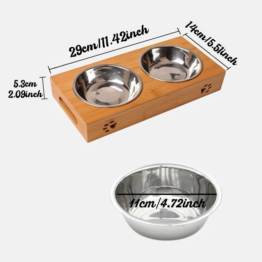 Personalized Two In One Pet Feeder With Stainless Steel Bowls Pet Name Engraving