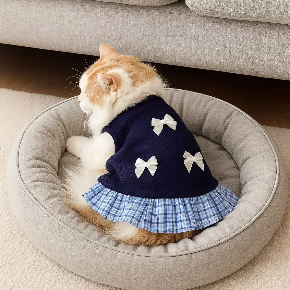 Pet Apparel Korean Style Dog Princess Skirt Breathable Thin Pet Strap Dress Bowknot Plaid Soft Pet Summer Clothes for Puppy Cats