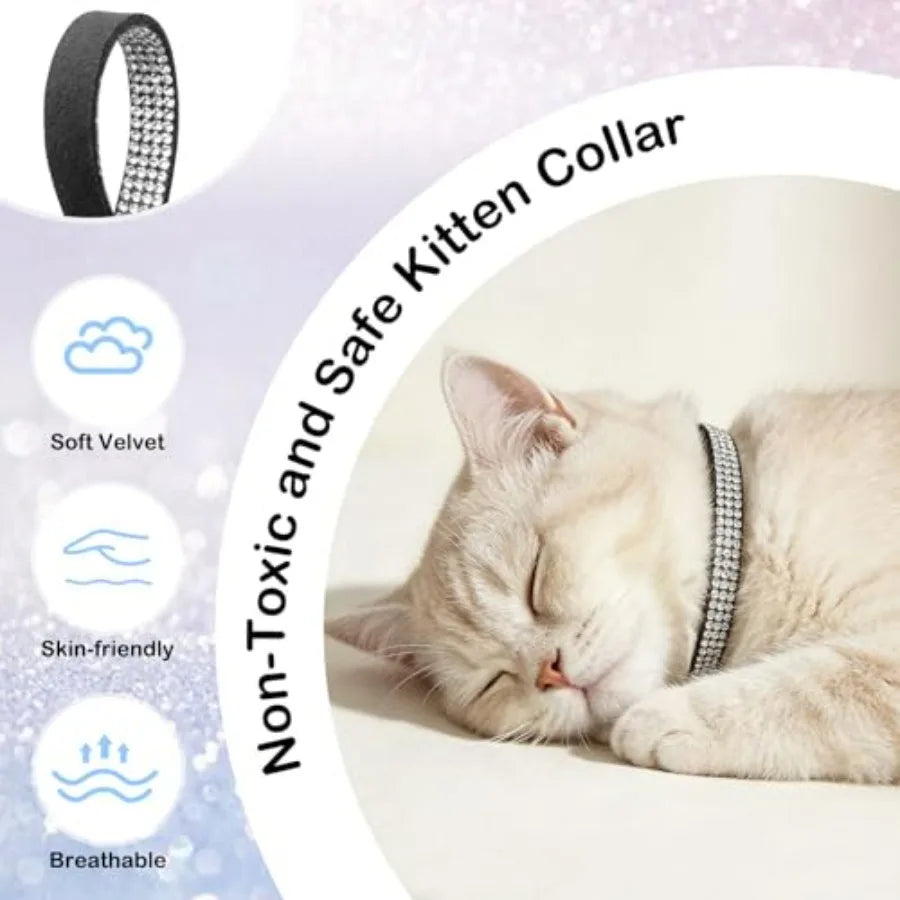 Rhinestone Cat Collar Breakaway with Bell, Diamond Cat Collar with Safety Buckle Quick Release for Girl Boy Small Kitten Pets P