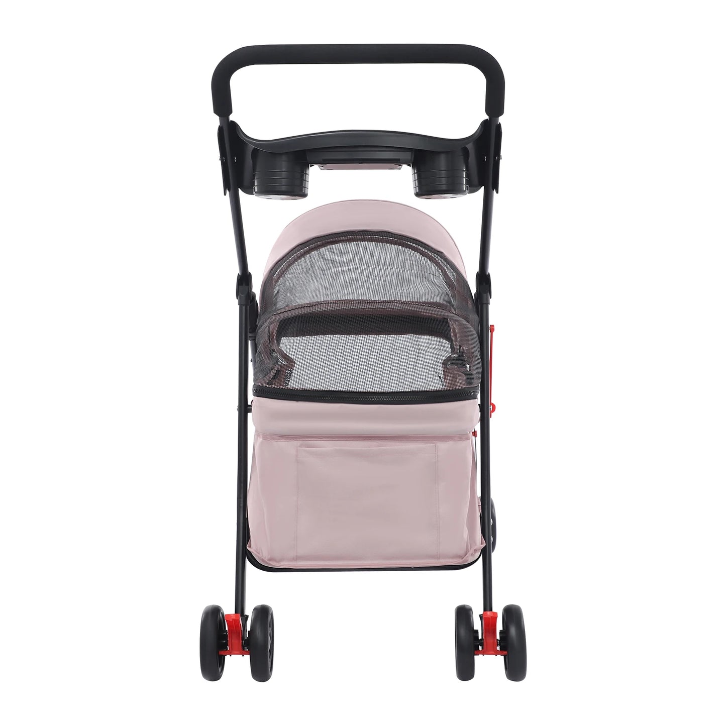 Pale Pinkish Grey Foldable Pet Cart—Carbon Steel/Oxford Cloth 40lbs Load+360°Front Wheels 23.62x13.39x20.87in Basket Rear Brakes