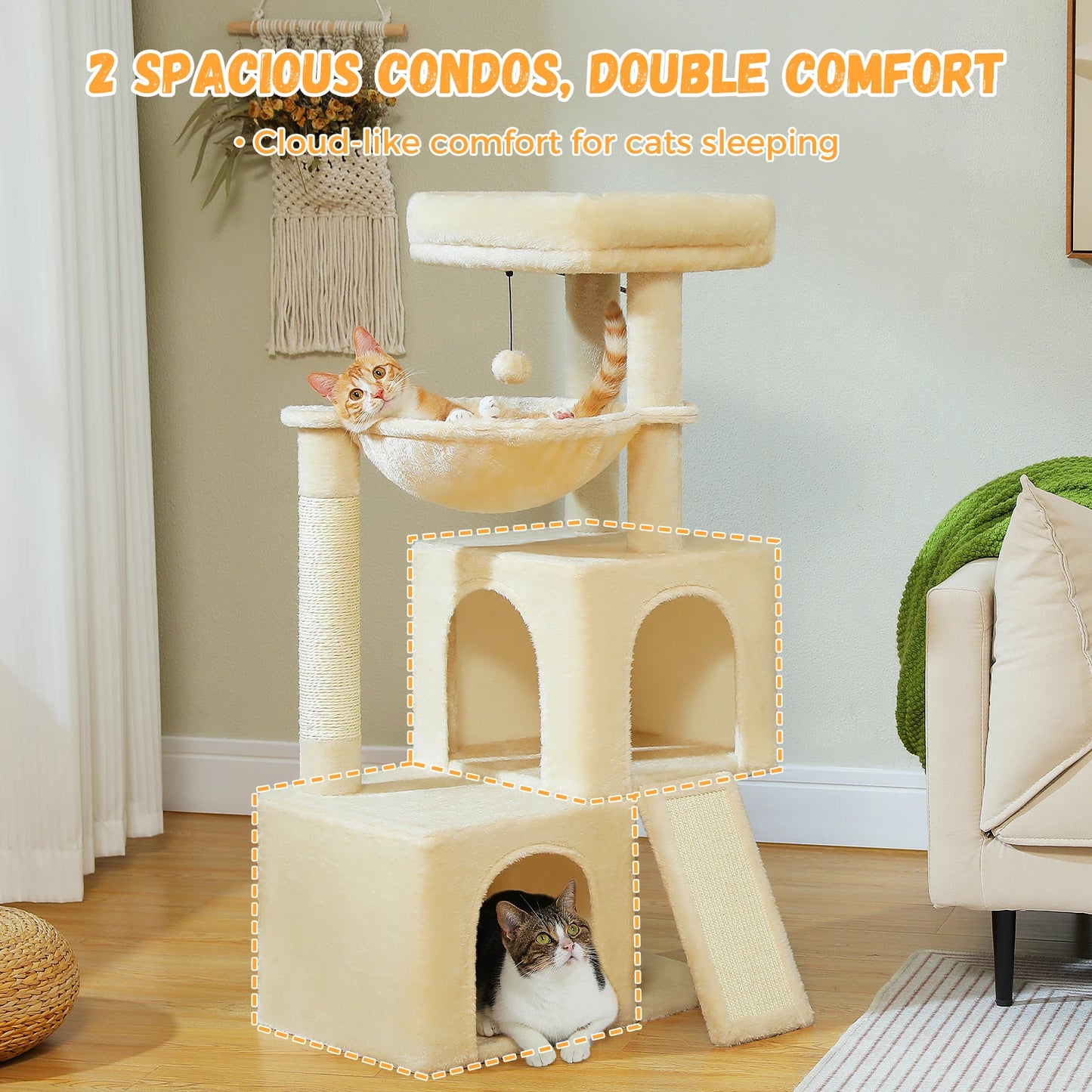 PAWZ Road Large Cat Tree Multi-Level Tower With Two Condos