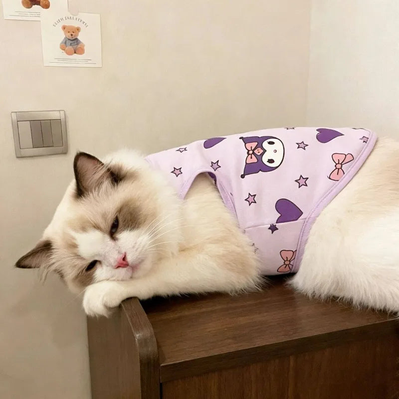 Hello Kitty Cat Tank Top, Anti-Shedding Cute Cartoon Sleeveless Summer Shirt for Cats, Lightweight Breathable Pet Clothes
