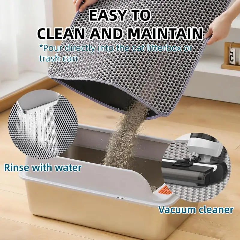 Double-Layer Cat Litter Mat Large Honeycomb Trapping Pad Waterproof Washable Soft EVA Pet Litter Box Catching Mat Anti-Slip Urine Proof Easy Clean Floor Protector with Side Opening for Cats Kittens Accessories
