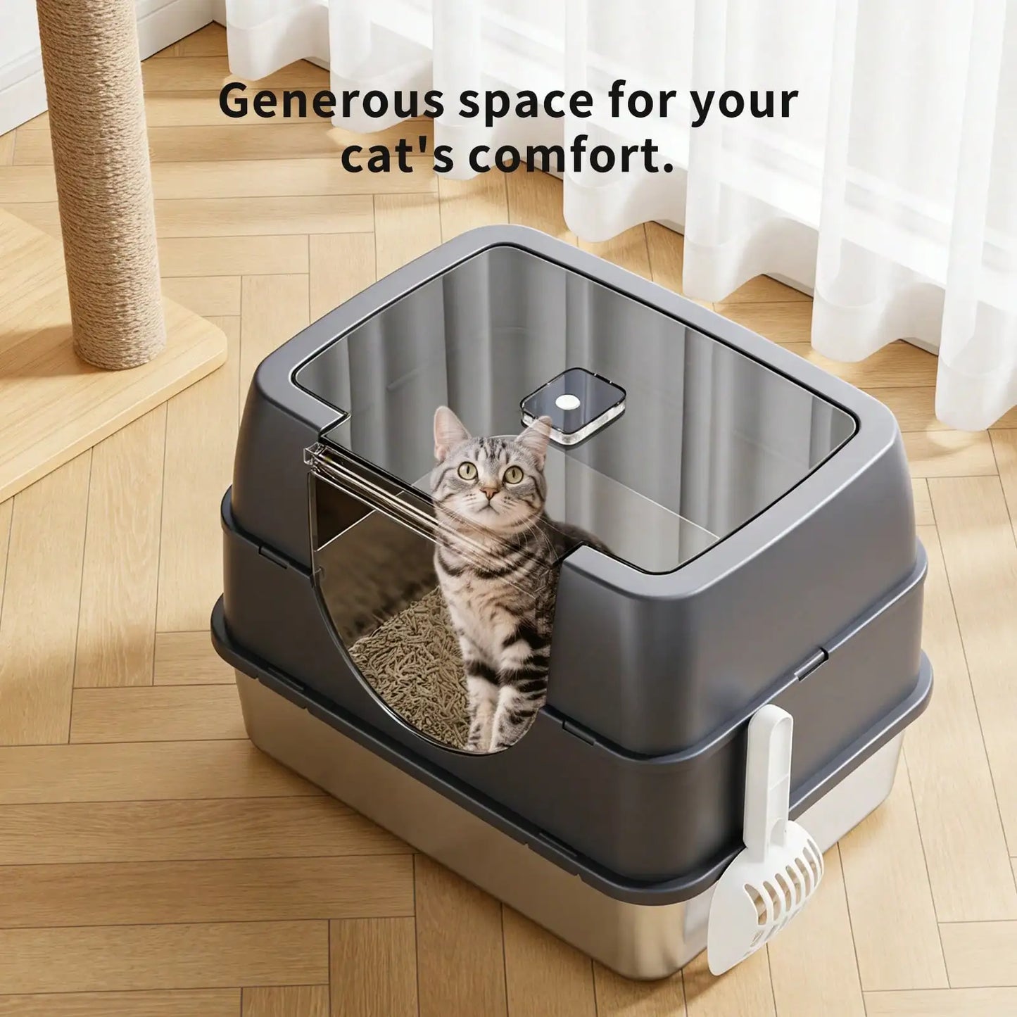 Stainless Steel Enclosed Cat Litter Box With Lid And Filter