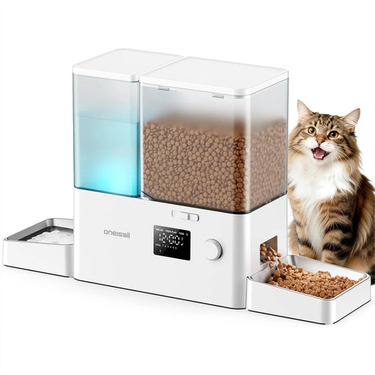 2-in-1 Automatic Cat Feeder and Water Dispenser, 5L Food & 3.5L Water, Timed Cat Feeder for Dry Food with Gravity Waterer