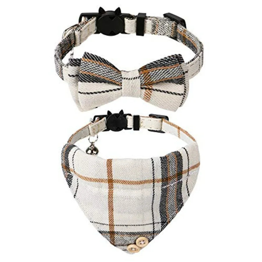 Breakaway Cat Collar with Bells - 2 Pack Cat Collar with Bells, Cat Collars with Bandana, Accessories for Pet Collars, Adjustab