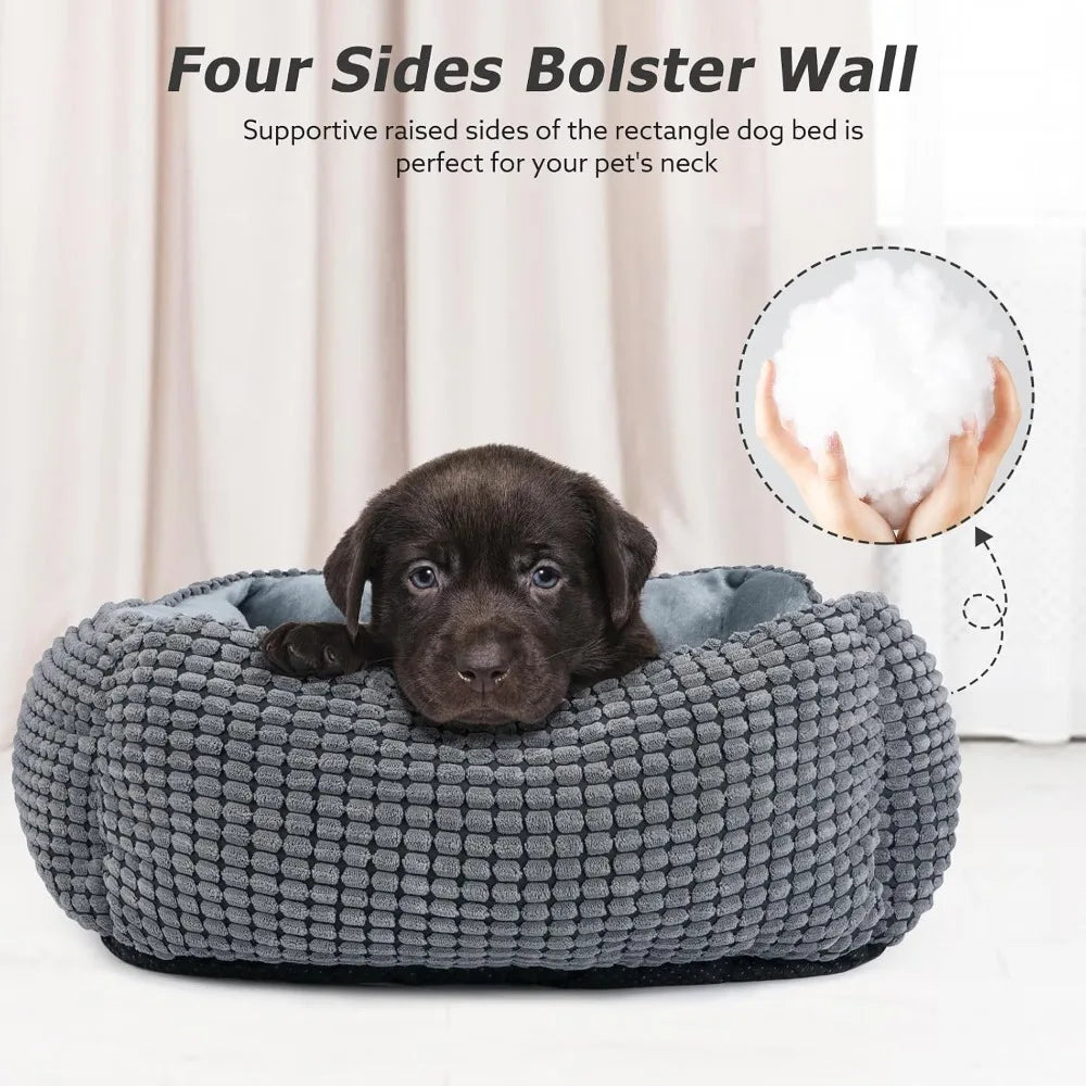 Rectangle Washable Dog Bed for Large Medium Small Dogs, Soft Calming Orthopedic Pet Sofa with Anti-Slip Bottom, Multiple Sizes (Grey, 20")
