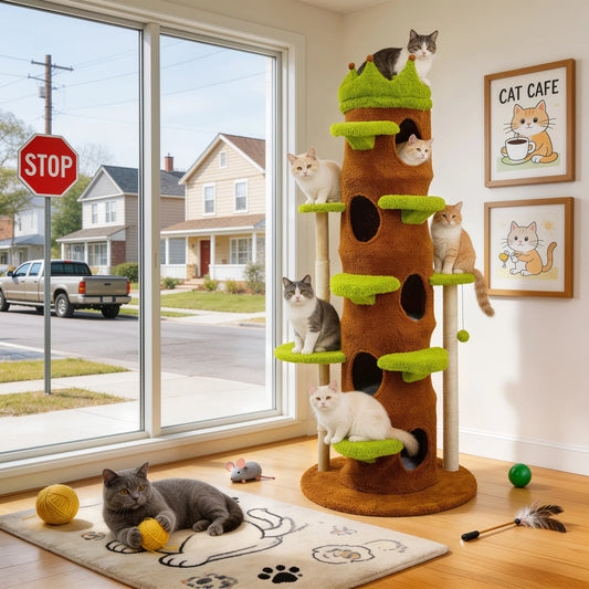 Indoor Cat Tree Tower Five Levels Plush Crown Perch Stairs