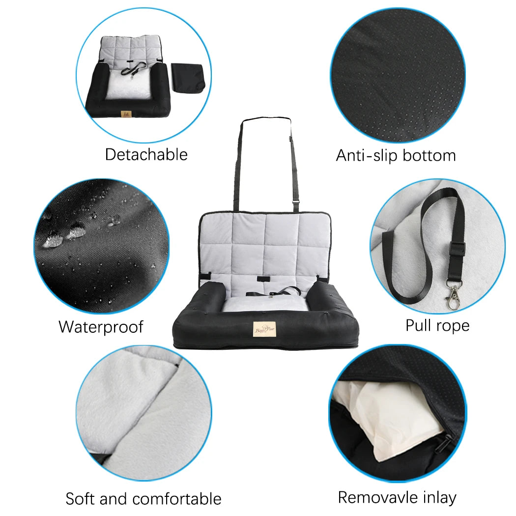 BINGOPAW Waterproof Car Seat Bed for Dogs With Removable Pad Cover