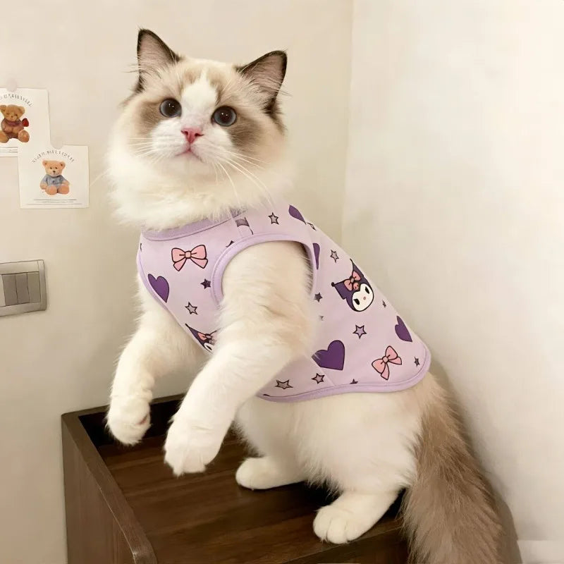 Hello Kitty Cat Tank Top, Anti-Shedding Cute Cartoon Sleeveless Summer Shirt for Cats, Lightweight Breathable Pet Clothes