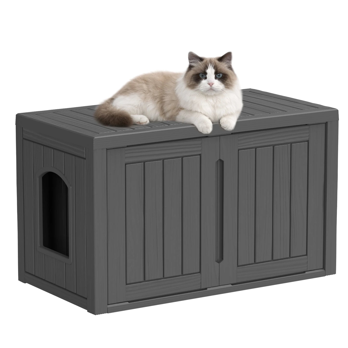 Hidden Resin Cat House Weatherproof Indoor Outdoor Shelter With Doors
