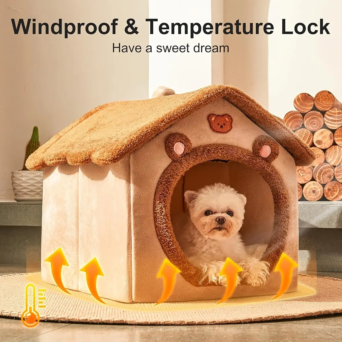 Bear Shape Pet House Bed Detachable Washable Plush Cave Tent