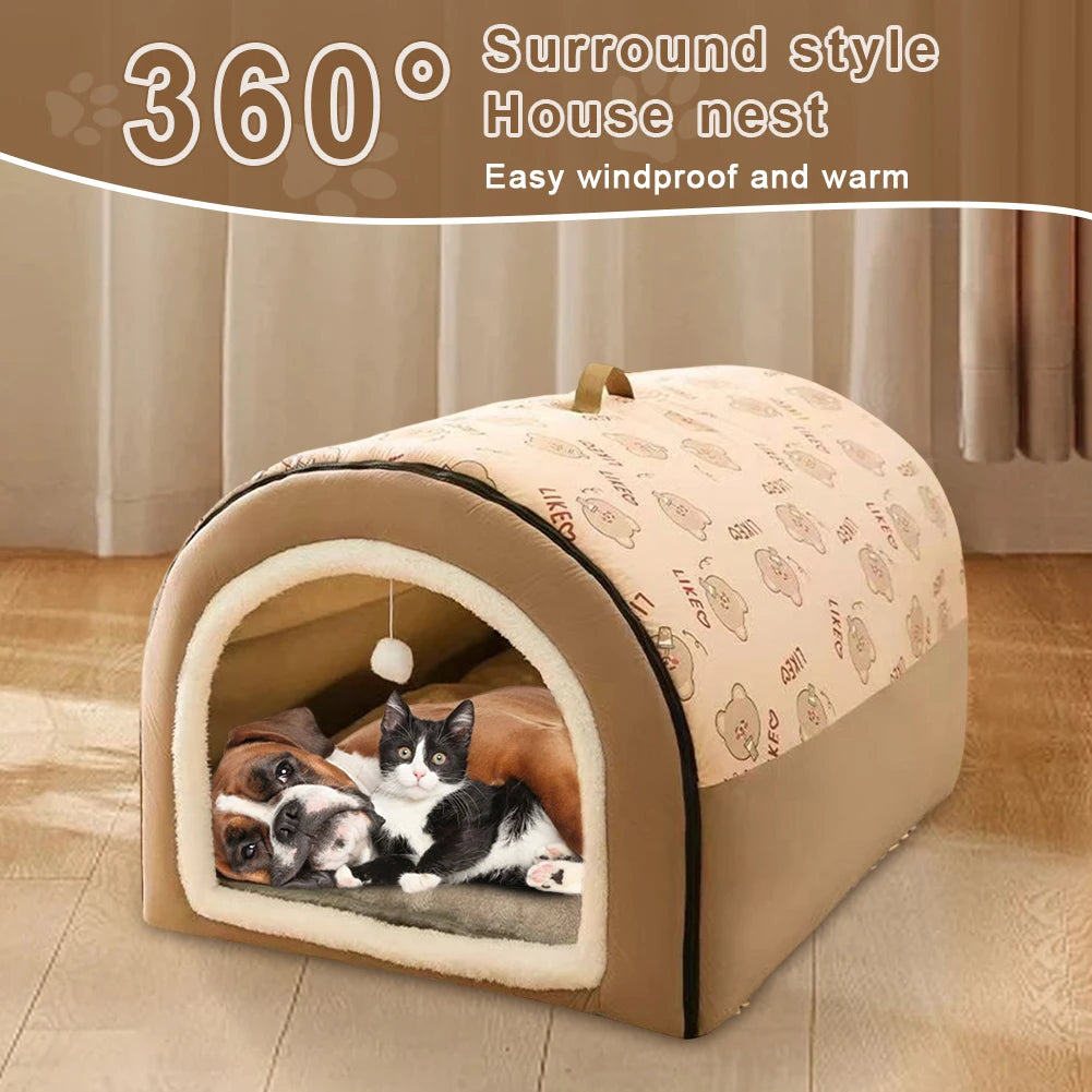 Dogs Bed Nest Detachable Plush Cotton Puppy Shelter Washable Large Dog Bed House Comfortable Cat House Nest for Medium Dogs Cats