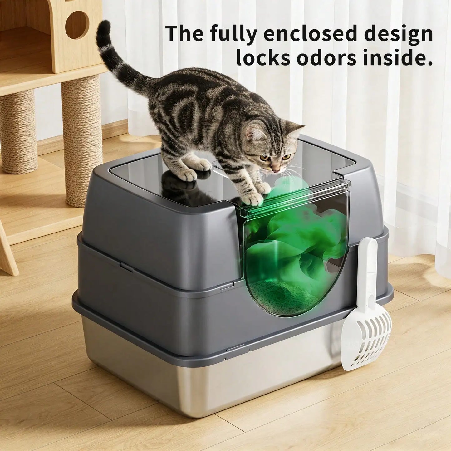 Stainless Steel Enclosed Cat Litter Box With Lid And Filter