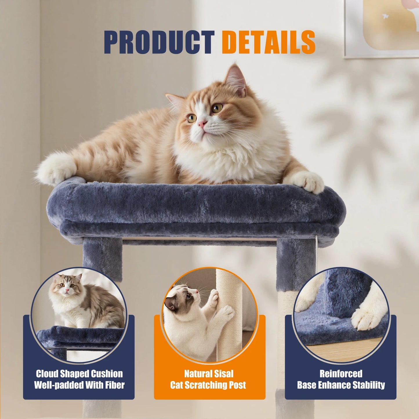 MCQ 63IN Cat Tree Tower Natural Sisal Scratching Posts Multi Level Cat Climbing Tower with Condo Pet House for Indoor Cats