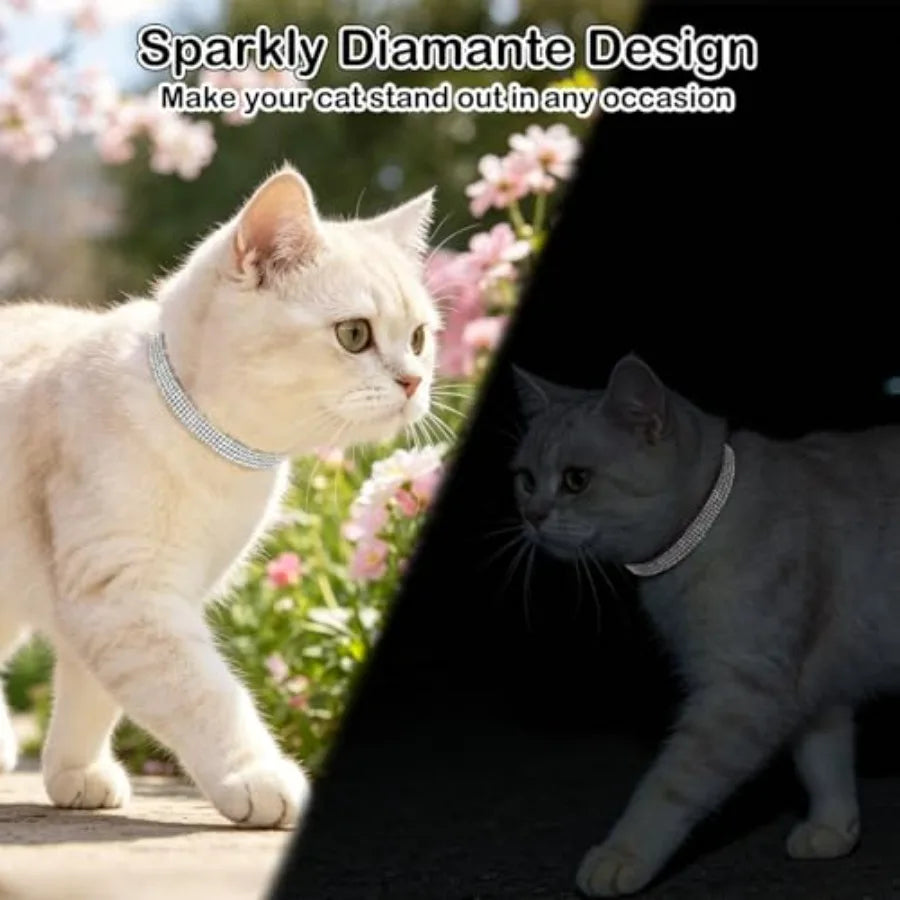 Rhinestone Cat Collar Breakaway with Bell, Diamond Cat Collar with Safety Buckle Quick Release for Girl Boy Small Kitten Pets P