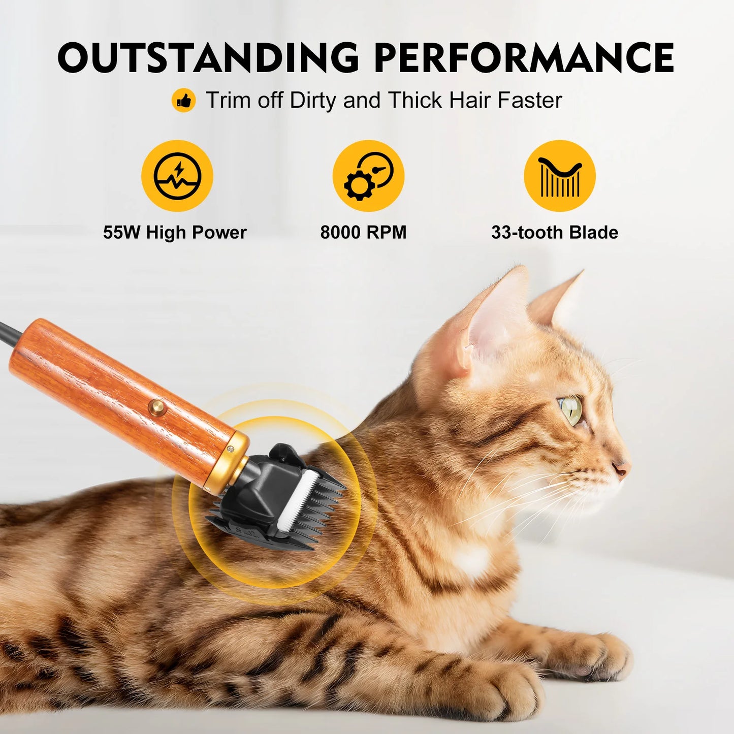 Electric Pet Clipper 55W, Professional Corded Animal Shears for Sheep Goats Dogs, Low Noise with Wooden Handle US Plug