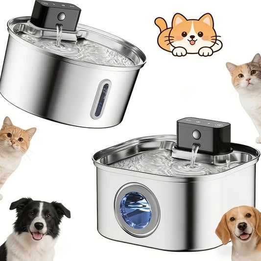 Wireless Stainless Steel Pet Water Fountain, 3.2L Automatic Cat Water Feeder with Motion Sensor,  Dog Water Bowl（No 5V 1A Plug）