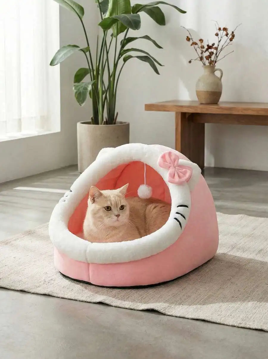 PETSIN 1 Pc Cute Cat Bed For Indoor Cats House, Washable Pet House, Warm Pet Cave Bed , Suitable For Use Of Rabbits, Puppies And