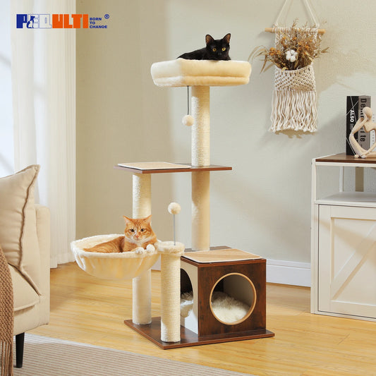 PAWZ Road Modern Cat Tree Three Level Wood Cat Tower