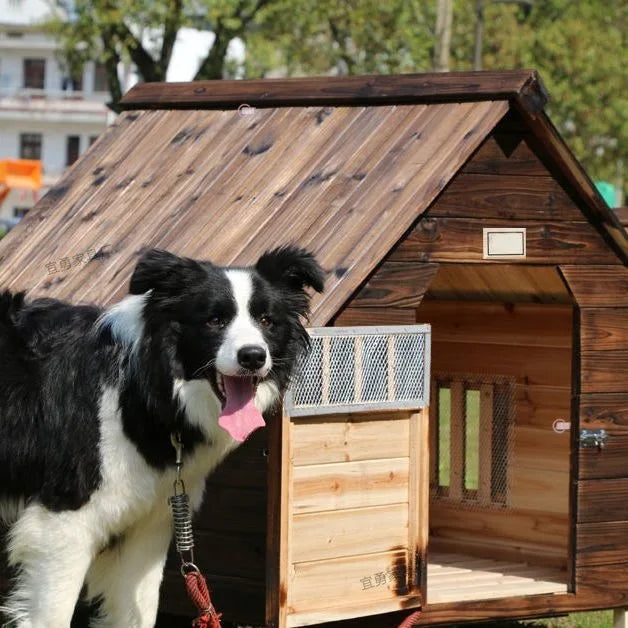 Rainproof and waterproof outdoor solid wood carbonized  all-season dog   cat pet house kennel