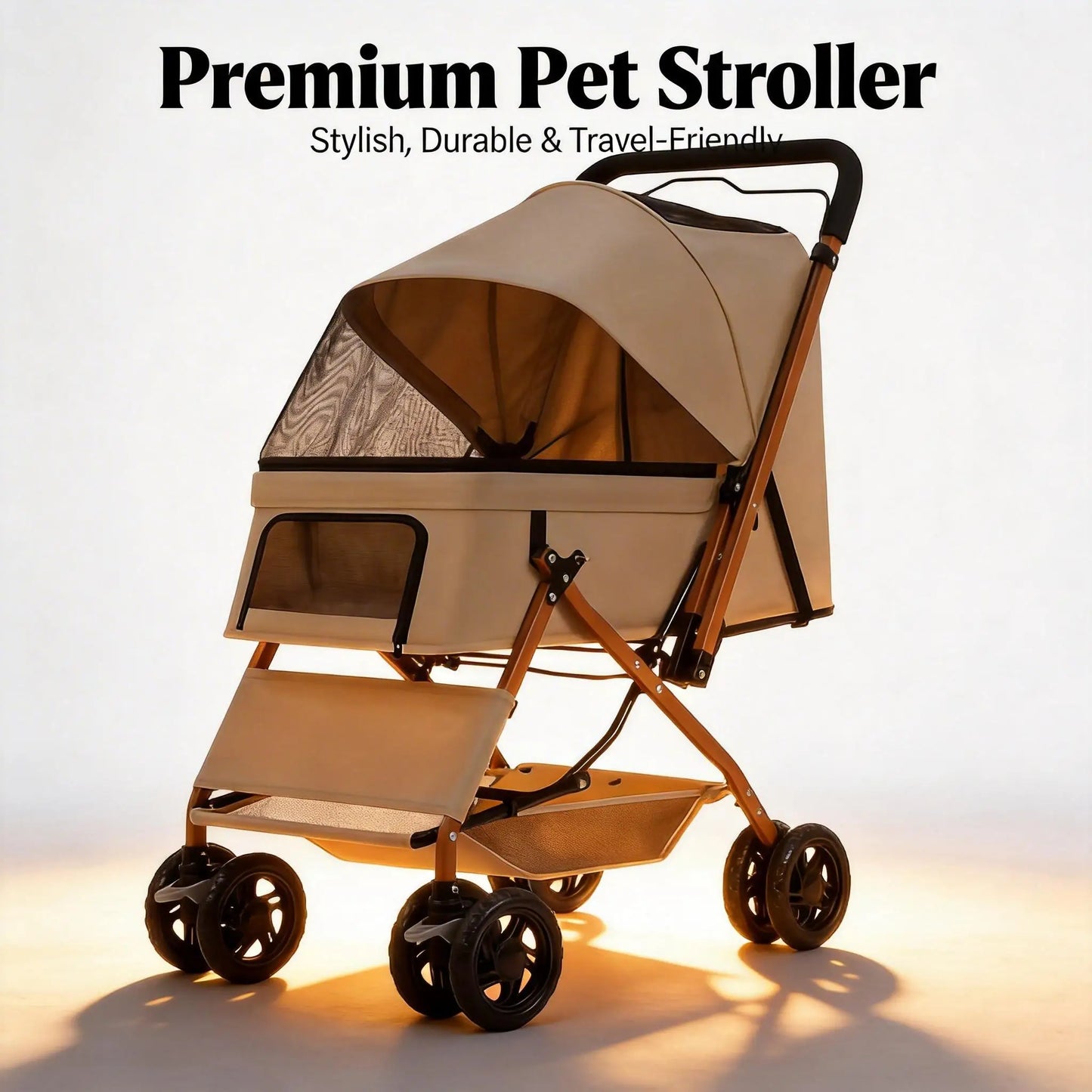 Premium Pet Stroller Large Space 4 Wheel Stable Travel Cart For Dogs And Cats
