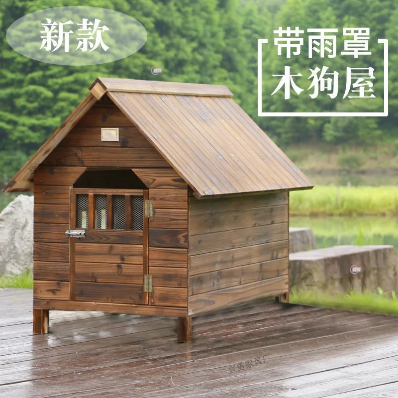 Rainproof and waterproof outdoor solid wood carbonized  all-season dog   cat pet house kennel