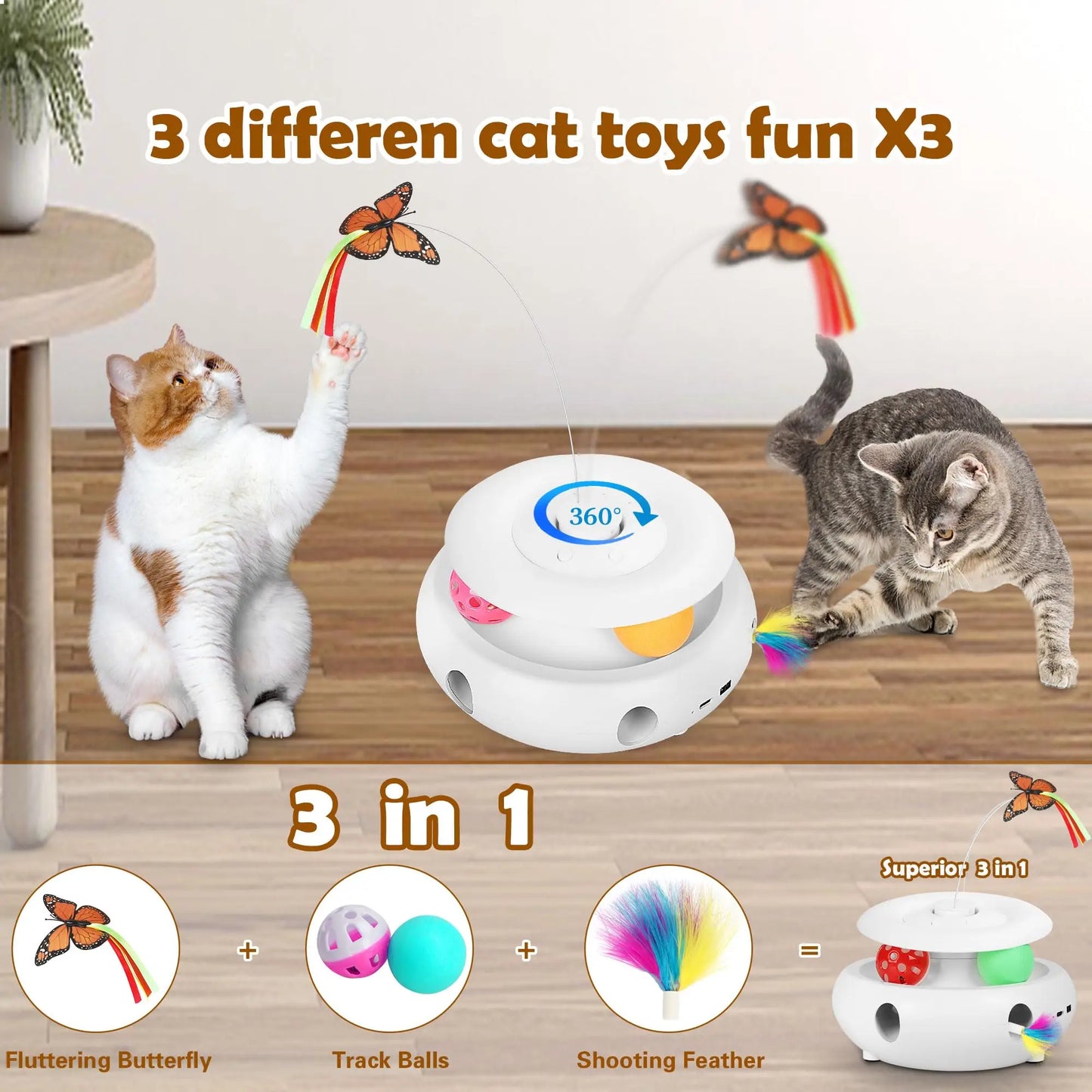 Zoomiezz Interactive Cat Toy 3 In 1 Electric USB Rechargeable
