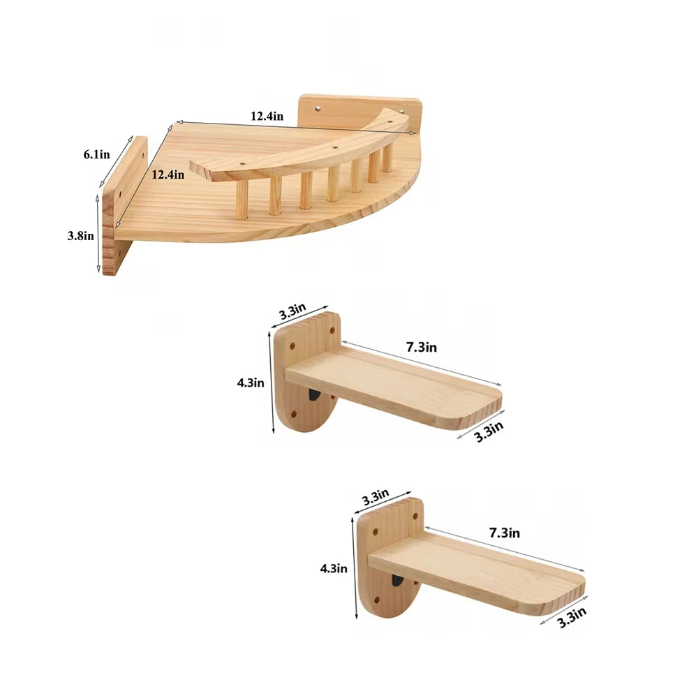 3/4Pcs Corner Hammock with Steps Set Wall Mounted Cat Tree Climbing Shelf For Indoor Cats Wooden Hanging Sleeping Bed Furniture