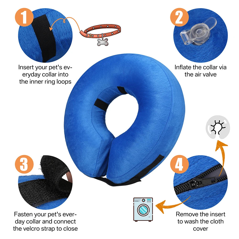 Dog Collar After Surgery Protective Inflatable Soft Blow Up Collar for Pet Recovery for Small Medium Large Dogs Cats Drink Eat