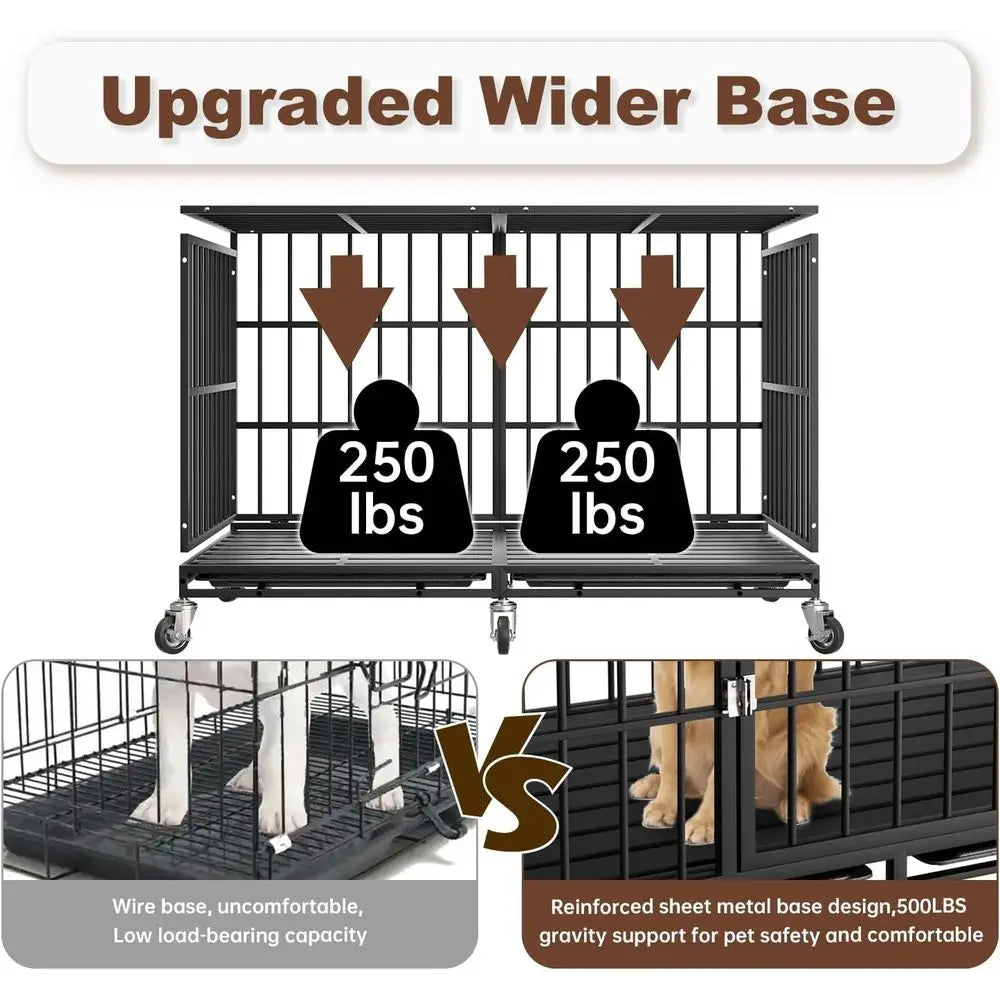 Extra Large XL XXL Heavy-Duty Dog Crate with Wheels and Removable Tray for Large Dogs